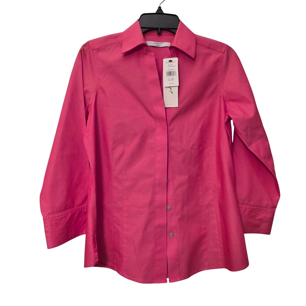 Foxcroft NYC Taylor Non-Iron 3/4 Sleeve Shirt Rose Red Pink Cotton Size 4 NEW